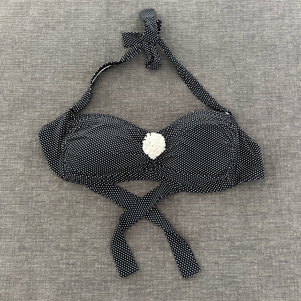 Bleu Tod Beattie Black and White Polka Dot Halter Bikini Top Sz 12